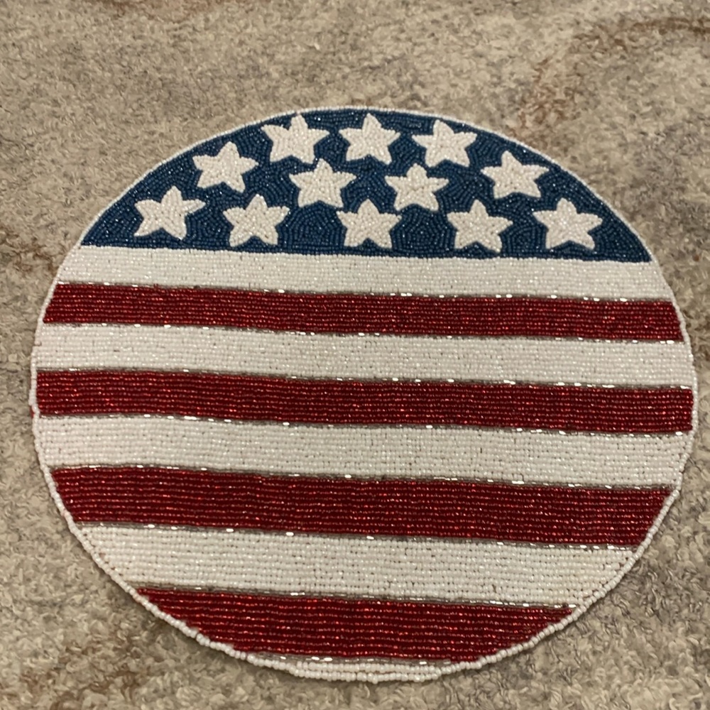 American Flag Beaded Placemat 14” NWT